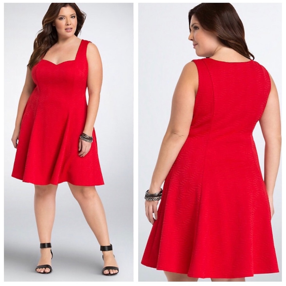Torrid Geometric Stretchy Knit Sleeveless Sweetheart Fit & Flare Dress Red 2X